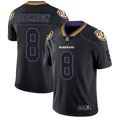 Baltimore Ravens Limited Lights Out Black Men Lamar Jackson Jersey NFL Football 8 Rush